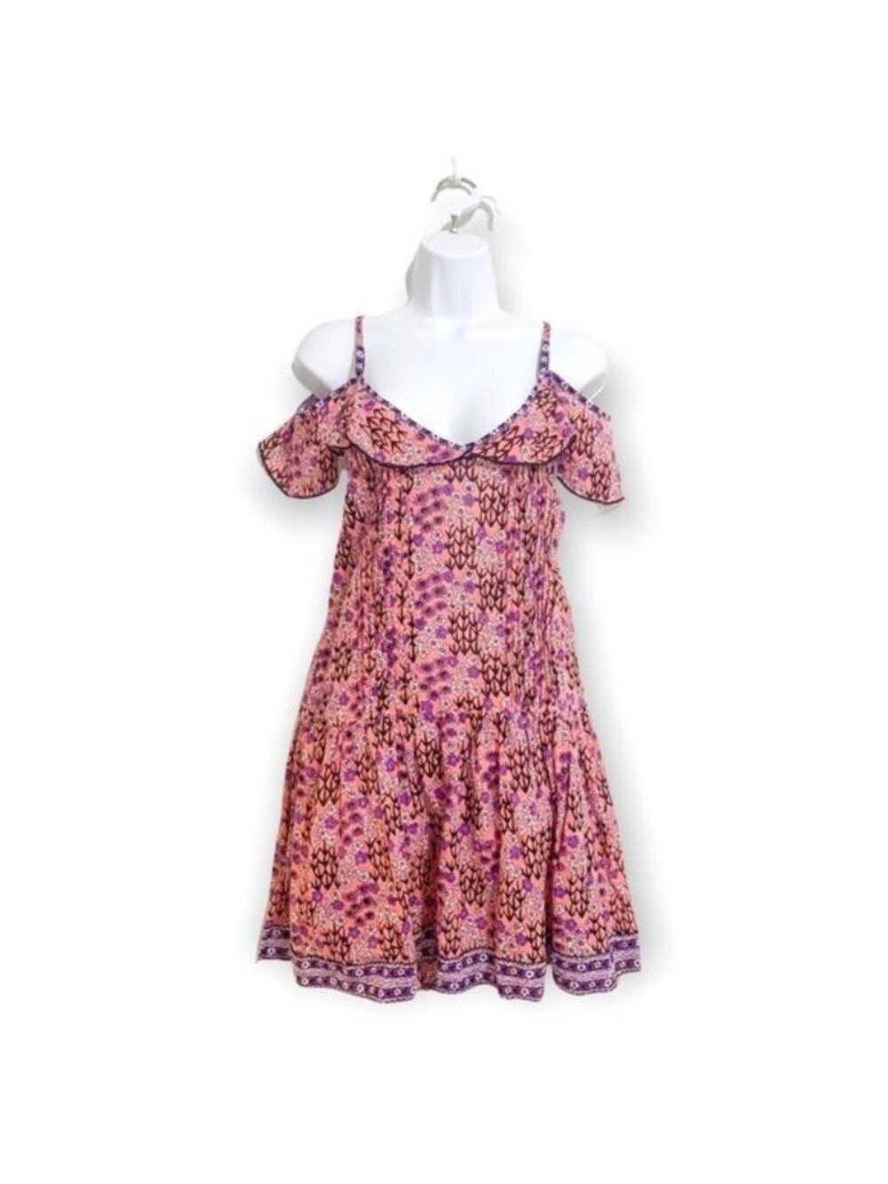 Poupette St Barth Pink Cold Shoulder Criss Cross Back A line Mini Dress Size XS